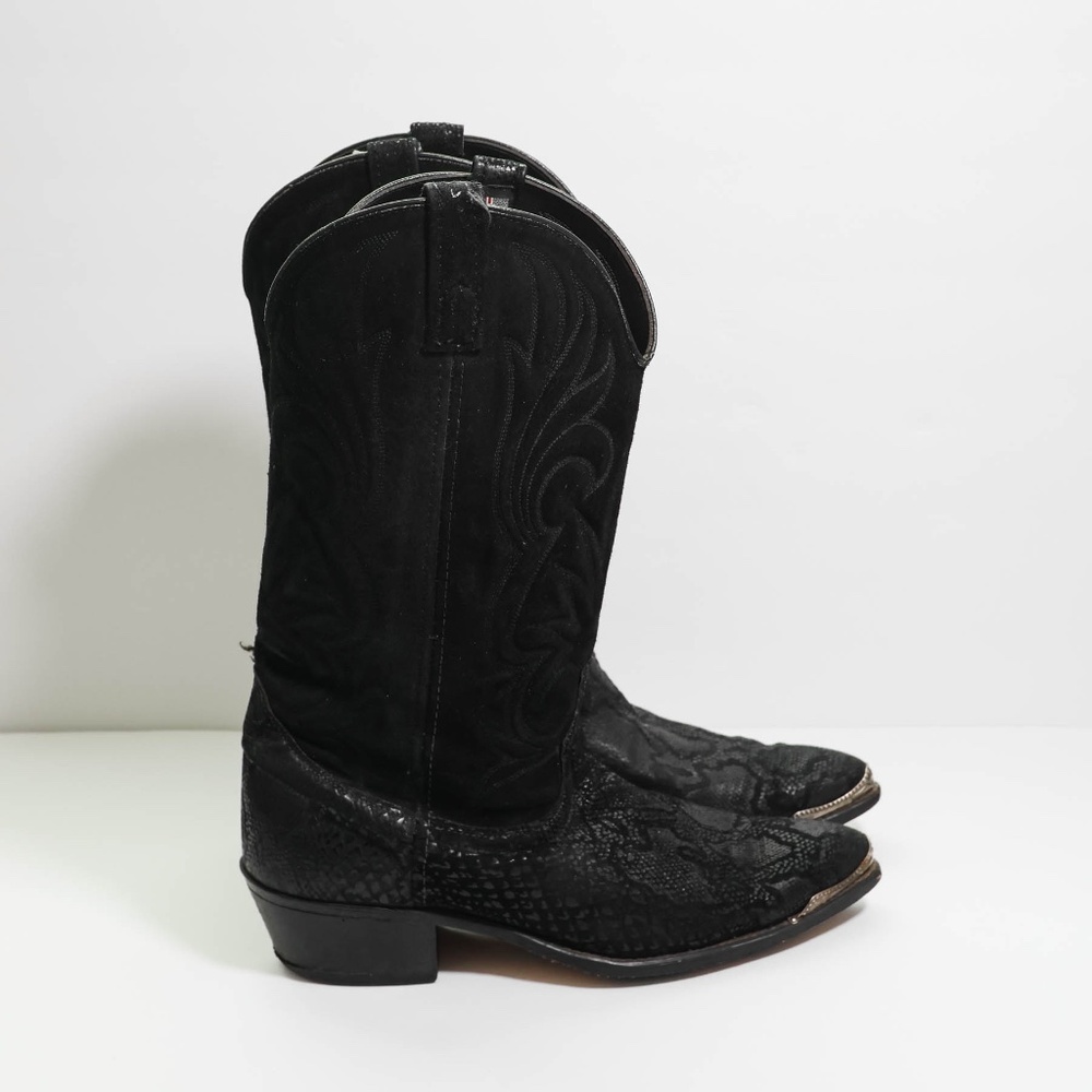 True Vintage Acme Crazy Suede Flocked Details Western Cowboy Boots Made In USA